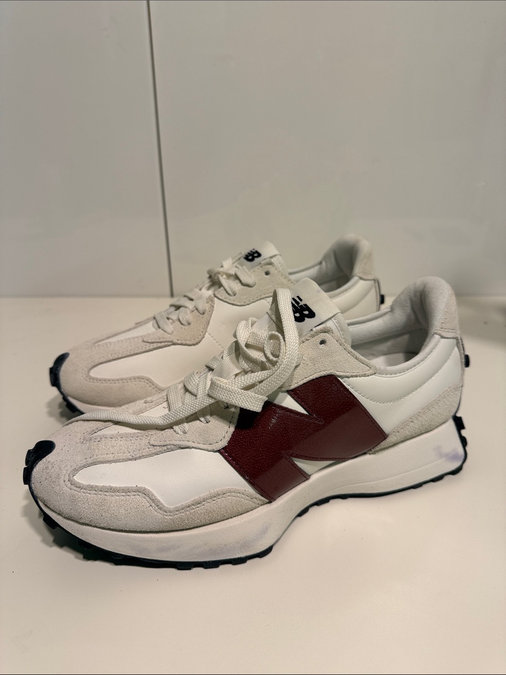 Gently used New Balance White Sneakers with Burgundy N Accent women’s 9.5